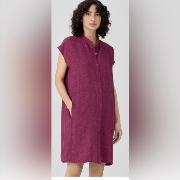 Eileen Fisher Dresses & Skirts - Eileen Fisher 1X Mandarin Collar Linen Shirt Dress